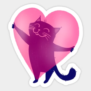 Cute blue cat holding a big pink heart - version 1 Sticker